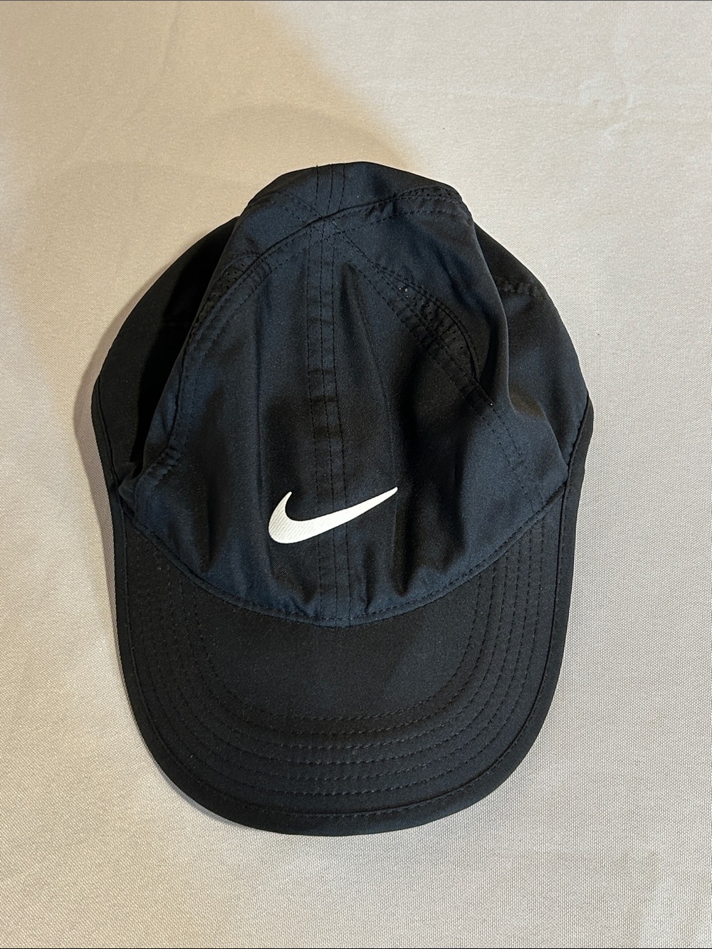 Nike Featherlight Black Cap with White Swoosh